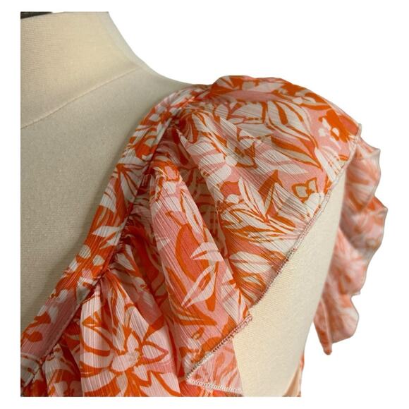 Lavender Brown Orange Multi Print Flutter Sleeve Maxi Dress Medium NWT - Picture 6 of 15